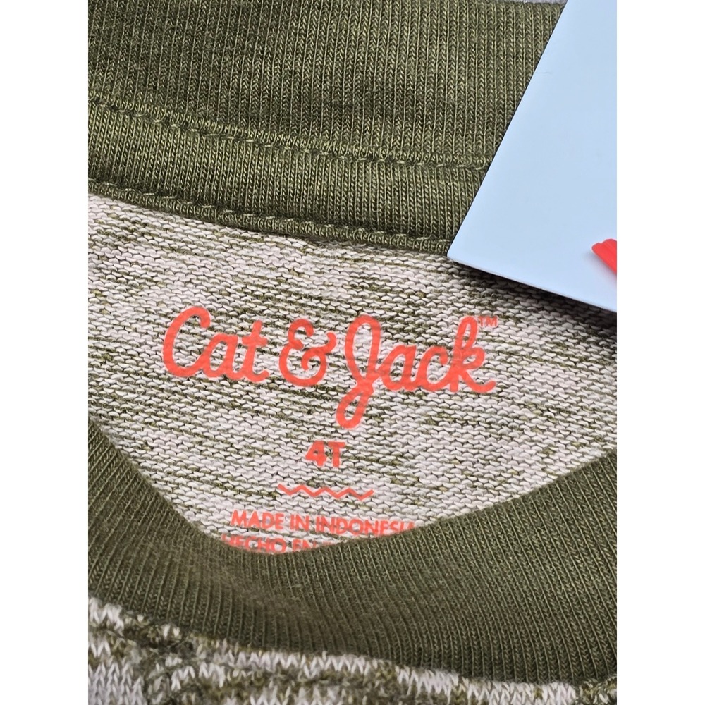 Cat & Jack Kids 4T Long Sleeve Raglan Tee Olive Green Space Dye Marl Shirt NEW - Picture 2 of 3